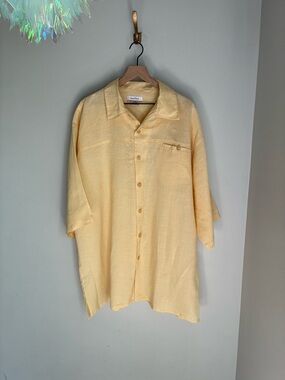Daniel Ellissa Shirt Mens 3XL Butter Yellow 100% Linen Short Sleeve